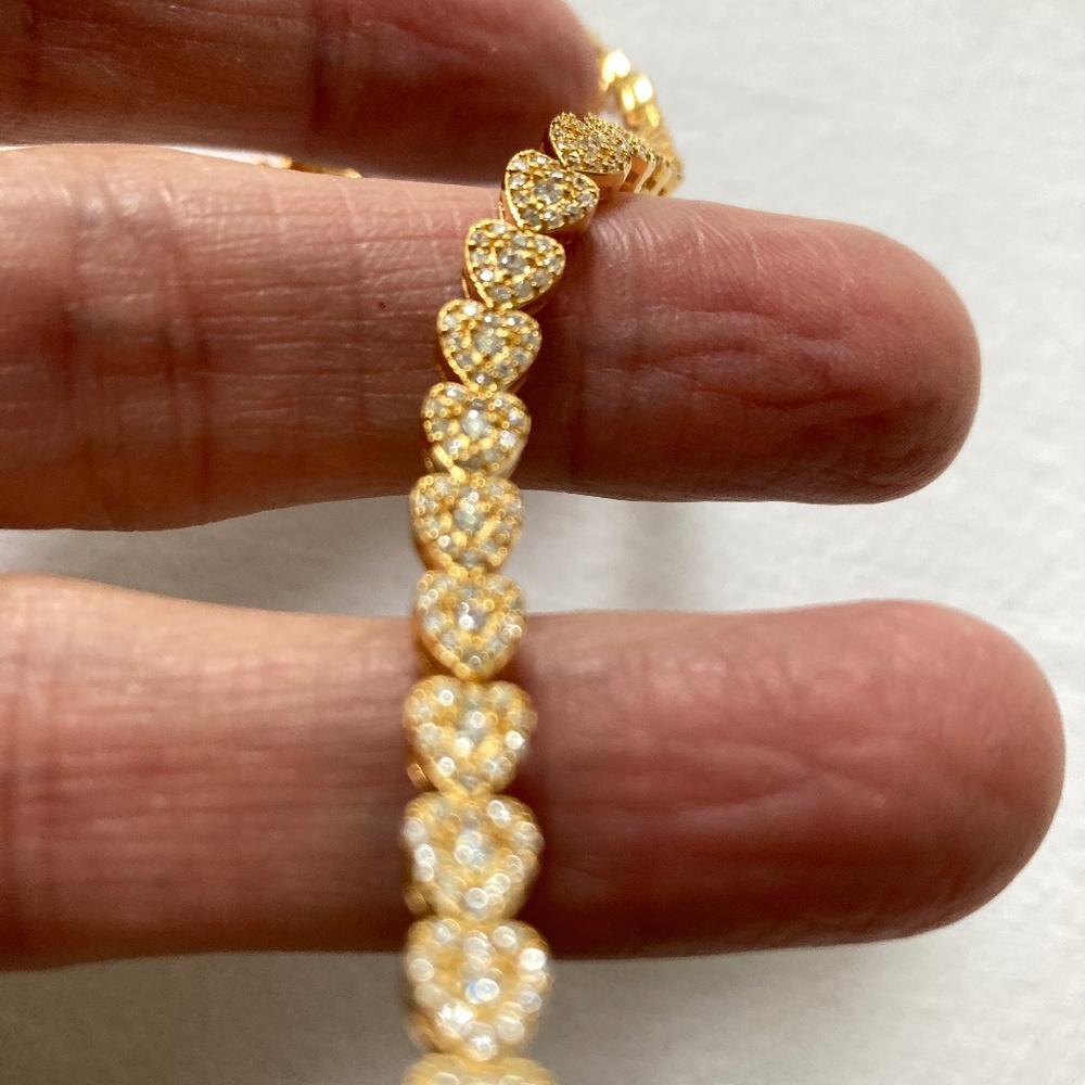 Diamonique Pave Heart Gold Clad Bracelet 8”